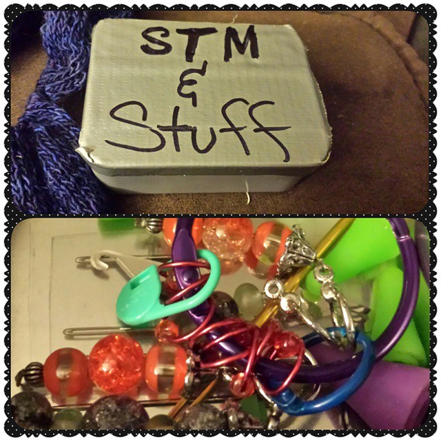 Classy #DuctTape Stitch Marker storage tin with binder rings for markers. #organized