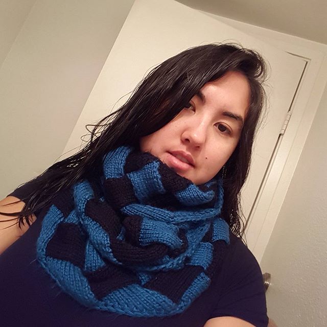 Today's #knittedgarment is an #entrelac #infinityscarf I made about 3 years ago #tuesday