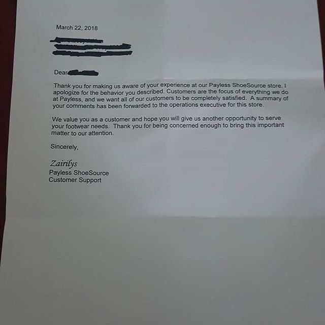 Omg everyone!!! I am like so happy to share with everyone today how awesome #paylessshoesource is! They figured out how to copy and paste the contents of an email and print it on a #Payless letterhead! #killingtrees #wastingmytime #noincentive to go back.. what I'd like to know is if they were able to read the initial email where I gave them the address of the store I complained about.. and they wrote me back asking if I could give them the location... .... ....?